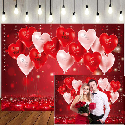 7x5ft Valentine's Day Backdrop Valentine's Day Red Love Heart Balloon Decor Banner Background Valentines Photo Backdrop Valentines Party Supplies 126 - size: 7x5ft