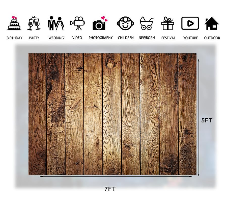 7x5ft Brown Wood Backdrop for Photography Rustic Natural Wooden Floor Photo Background Newborn Baby Photoshoot Portrait Studio Props 251 - size: 5x7ft