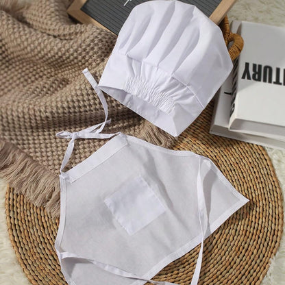 Baby Chef Outfit Apron And Chef Hat Set, Baby Photoshoot Props Boy Newborn Photography Costume Infant Bakery Outfits - color: White