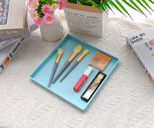 Small Square Tray (9 inch) 3 Pack, Durable Blue Tray for Desserts & Organization, Lightweight for Coffee, Drinks, Party, Seasoning, Perfume and Display. - color: Blue - 3 Tray, size: 9" x 9" x 0.8"