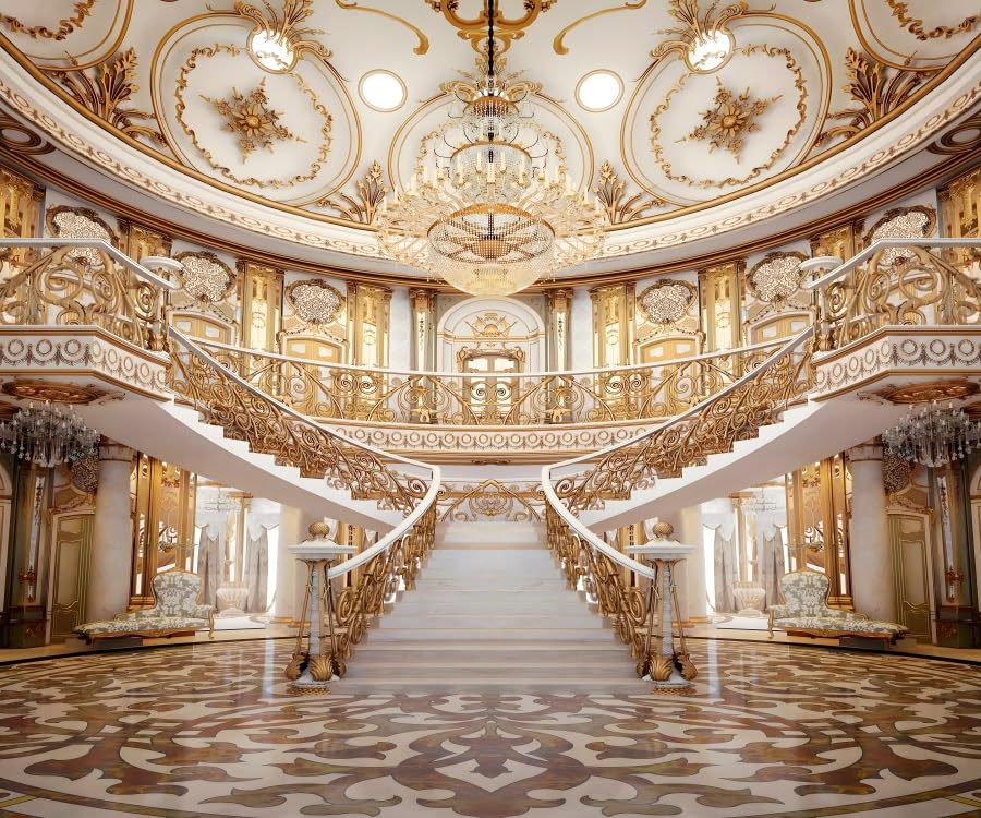 Yeele 10x5ft Luxurious Palace Backdrop for Photography Golden Castle Chandelier Staircase Royal Villa Background for Wedding Bridal Shower Anniversary Decor Portrait Photo Studio Shoot Props Vinyl - size: 10x5ft