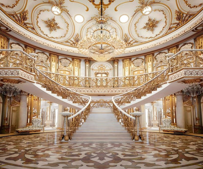 Yeele 12x6ft Luxurious Palace Backdrop for Photography Golden Castle Chandelier Staircase Royal Villa Background for Wedding Bridal Shower Anniversary Decor Portrait Photo Studio Shoot Props Vinyl - size: 12x6ft