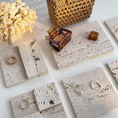 Natural Travertine Stone Display Tiles, Decorative Photography Props for Jewelry, Cosmetics, Home Decor, Beige Stone Blocks (20cm*30cm) - size: 20cm*30cm