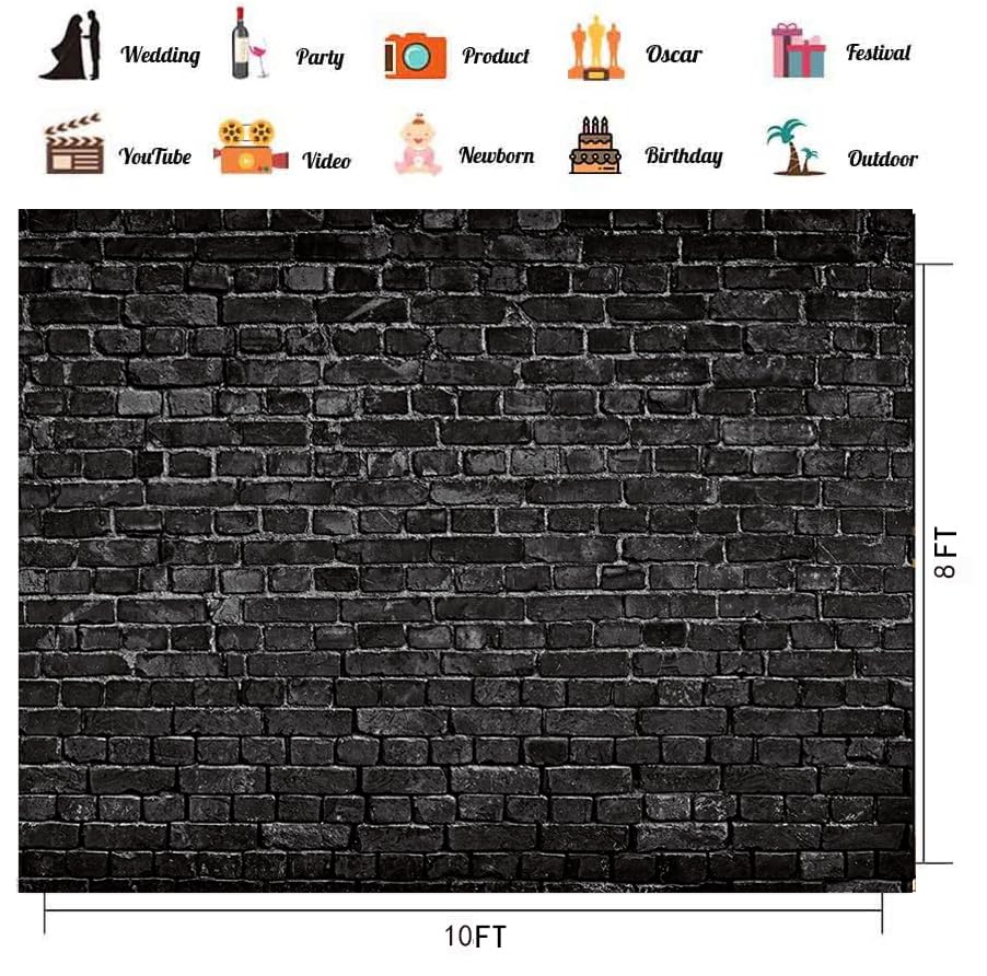 CHAIYA 10x8FT Black Brick Photography Backdrop Brick Backdrop Baby Shower Birthday Party Decoration Backdrop Newborn Baby Photoshoot Prop 298 - size: 10′x8′