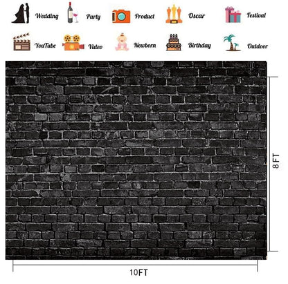 CHAIYA 10x8FT Black Brick Photography Backdrop Brick Backdrop Baby Shower Birthday Party Decoration Backdrop Newborn Baby Photoshoot Prop 298 - size: 10′x8′