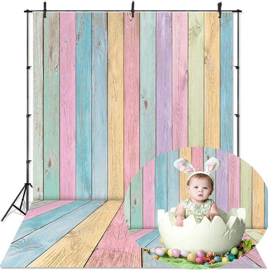 Colorful Wood Backdrop for Photography 5x7FT Easter Pastel Rustic Wooden Background Boy Girl Birthday Party Decorations Portrait Photoshoot Studio Props - size: 5x7ft: 60x84 Inch