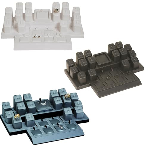 Jewelry Display Set, 16 Rings, 7 Earrings/Pendants, Black (White Leatherette) - color: White Leatherette